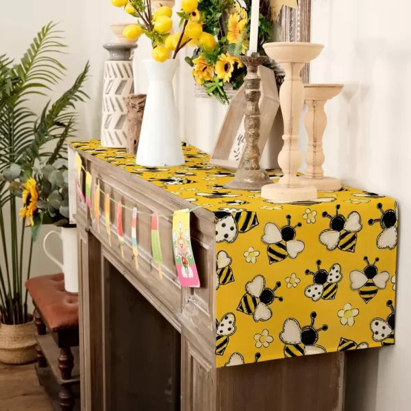 imageARKENY Summer Table Runner 13x60 Inches Bee Flower Yellow Seasonal Farmhouse Burlap Indoor Kitchen Anniversary Dining Table Decor for Home Party AT60460Table Runner  13X60