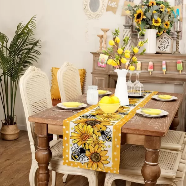 imageARKENY Summer Table Runner 13x72 Inches Sunflower Bee Yellow Seasonal Farmhouse Polka Dot Burlap Indoor Kitchen Anniversary Dining Table Decor for Home Party AT61172Table Runner  13X72