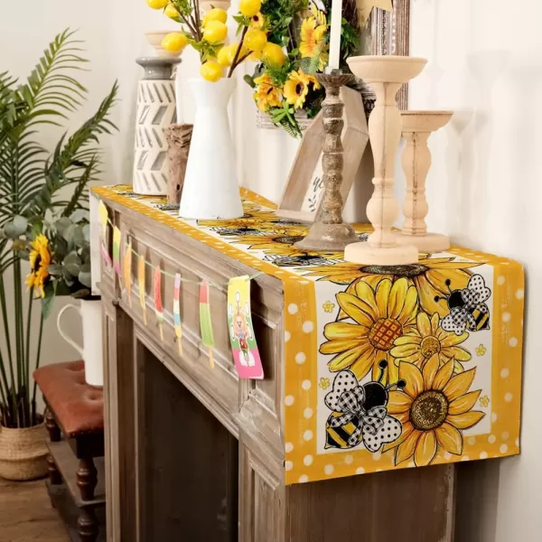 imageARKENY Summer Table Runner 13x72 Inches Sunflower Bee Yellow Seasonal Farmhouse Polka Dot Burlap Indoor Kitchen Anniversary Dining Table Decor for Home Party AT61172Table Runner  13X72