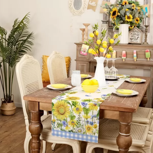 imageARKENY Summer Table Runner 13x72 Inches Sunflower Butterfly Gather Together Spring Seasonal Farmhouse Buffalo Plaid Burlap Indoor Anniversary Dining Table Decor for Home AT60772Table Runner  13X60