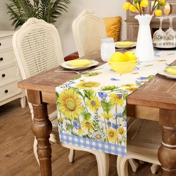 imageARKENY Summer Table Runner 13x72 Inches Sunflower Butterfly Gather Together Spring Seasonal Farmhouse Buffalo Plaid Burlap Indoor Anniversary Dining Table Decor for Home AT60772Table Runner  13X60