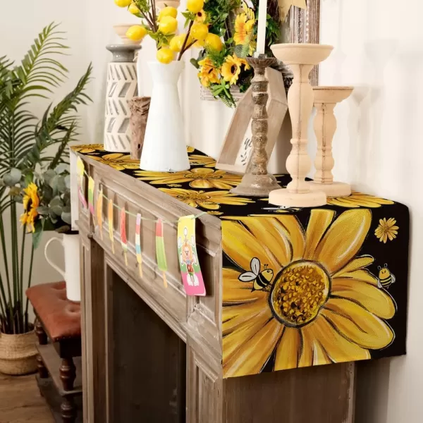 imageARKENY Summer Table Runner 13x72 Inches Sunflower Yellow Bee Seasonal Farmhouse Black Burlap Indoor Kitchen Anniversary Dining Table Decor for Home Party AT60372Table Runner  13X108