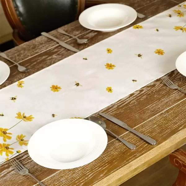 imageARKENY Summer Yellow Bee Flower Table Runner 13x48 InchesSeasonal Burlap Farmhouse Indoor Kitchen Dining Table Decoration for Home Party