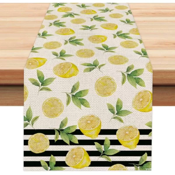 imageARKENY Summer Black Stripes Lemon Table Runner 13x72 InchesSeasonal Burlap Farmhouse Indoor Kitchen Dining Table Decoration for Home Party