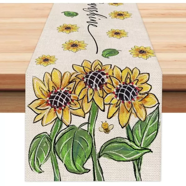 imageARKENY Summer Sunflower Bee Table Runner 13x72 InchesSeasonal Burlap Farmhouse Indoor Kitchen Dining Table Decoration for Home Party