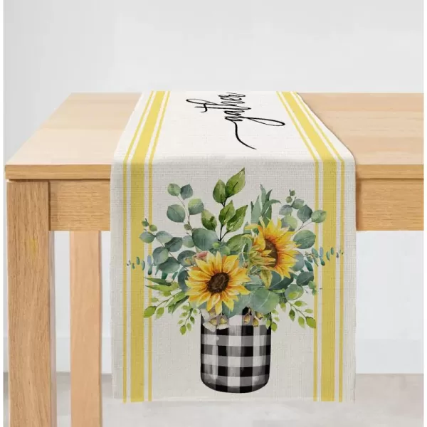 imageARKENY Summer Sunflower Check Vase Gather Together Table Runner 13x72 InchesSeasonal Burlap Farmhouse Indoor Kitchen Dining Table Decoration for Home Party