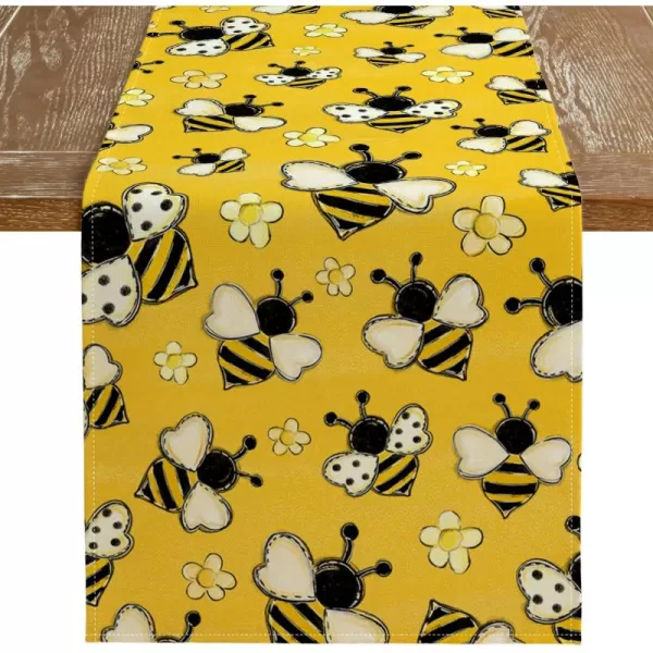 imageARKENY Summer Table Runner 13x60 Inches Bee Flower Yellow Seasonal Farmhouse Burlap Indoor Kitchen Anniversary Dining Table Decor for Home Party AT60460Table Runner  13X120