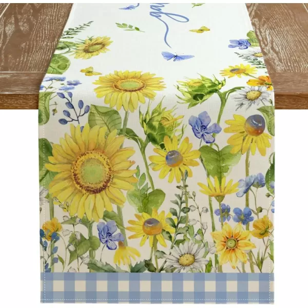 imageARKENY Summer Table Runner 13x72 Inches Sunflower Butterfly Gather Together Spring Seasonal Farmhouse Buffalo Plaid Burlap Indoor Anniversary Dining Table Decor for Home AT60772Table Runner  13X120