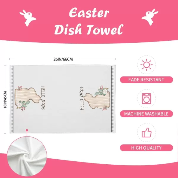 imageARKENY Easter Kitchen Towels Set of 2Beige Bunny Carrots Hello Peeps Dish Towels 18x26 Inch Drying DishclothFarmhouse Holiday Seasonal Spring Decorations AD225