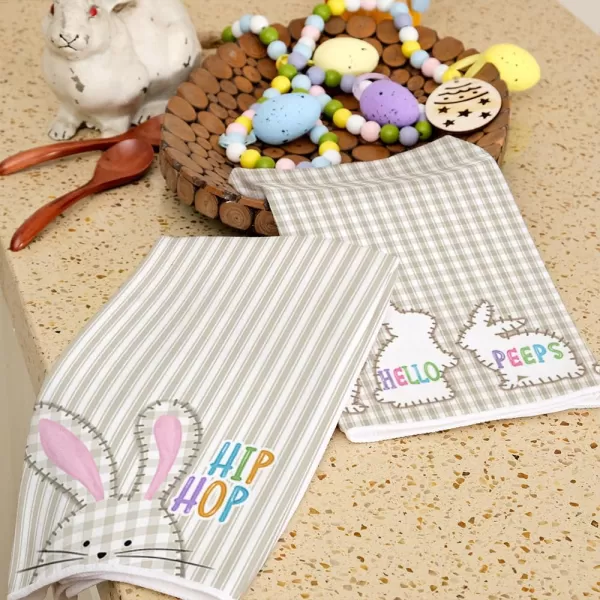 imageARKENY Easter Kitchen Towels Set of 2Beige Bunny Hello Peeps Dish Towels 18x26 Inch Drying DishclothFarmhouse Holiday Seasonal Spring Decorations AD264