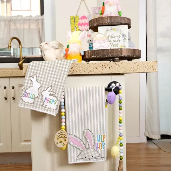 imageARKENY Easter Kitchen Towels Set of 2Beige Bunny Hello Peeps Dish Towels 18x26 Inch Drying DishclothFarmhouse Holiday Seasonal Spring Decorations AD264