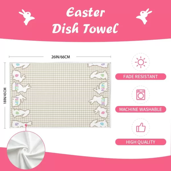 imageARKENY Easter Kitchen Towels Set of 2Beige Bunny Hello Peeps Dish Towels 18x26 Inch Drying DishclothFarmhouse Holiday Seasonal Spring Decorations AD264