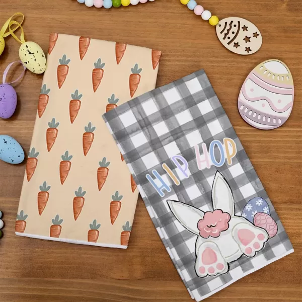 imageARKENY Easter Kitchen Towels Set of 2Buffalo Plaid Bunny Carrots Eggs Hip Hop Dish Towels 18x26 Inch Drying DishclothFarmhouse Holiday Seasonal Spring Decorations AD239