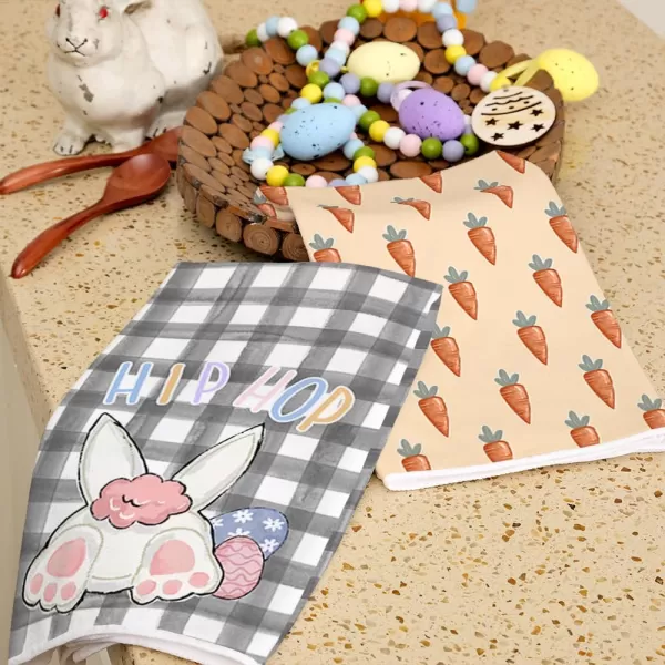 imageARKENY Easter Kitchen Towels Set of 2Buffalo Plaid Bunny Carrots Eggs Hip Hop Dish Towels 18x26 Inch Drying DishclothFarmhouse Holiday Seasonal Spring Decorations AD239