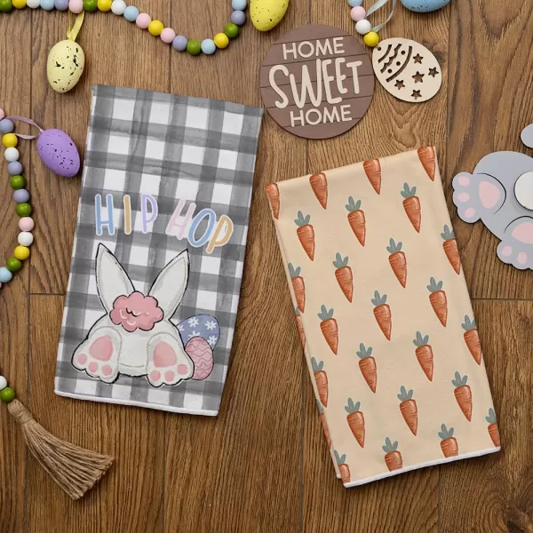 imageARKENY Easter Kitchen Towels Set of 2Buffalo Plaid Bunny Carrots Eggs Hip Hop Dish Towels 18x26 Inch Drying DishclothFarmhouse Holiday Seasonal Spring Decorations AD239