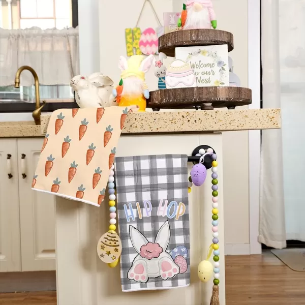 imageARKENY Easter Kitchen Towels Set of 2Buffalo Plaid Bunny Carrots Eggs Hip Hop Dish Towels 18x26 Inch Drying DishclothFarmhouse Holiday Seasonal Spring Decorations AD239