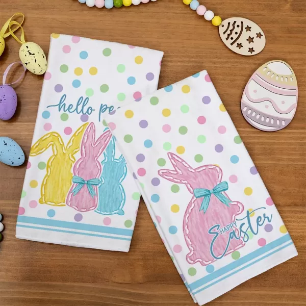 imageARKENY Easter Kitchen Towels Set of 2Colorful Polka Dot Bunny Hello Peeps Dish Towels 18x26 Inch Drying DishclothFarmhouse Holiday Seasonal Spring Decorations AD236