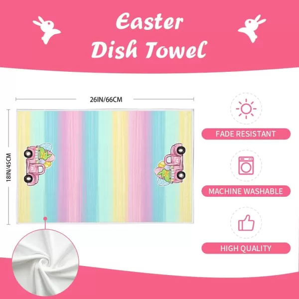 imageARKENY Easter Kitchen Towels Set of 2Polka Dot Bunny Truck Eggs Pink Dish Towels 18x26 Inch Drying DishclothFarmhouse Holiday Seasonal Spring Decorations AD260