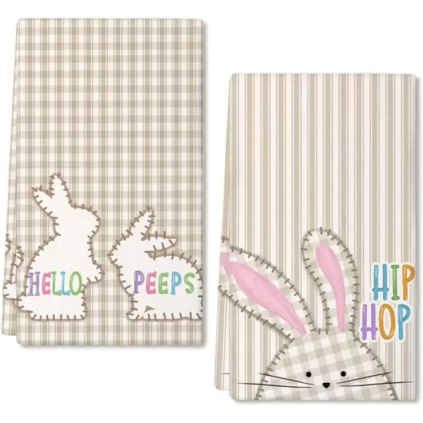 imageARKENY Easter Kitchen Towels Set of 2Beige Bunny Hello Peeps Dish Towels 18x26 Inch Drying DishclothFarmhouse Holiday Seasonal Spring Decorations AD264