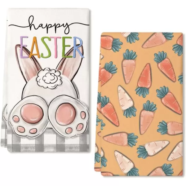 imageARKENY Easter Kitchen Towels Set of 2Orange Carrots Bunny Happy Easter Dish Towels 18x26 Inch Drying DishclothFarmhouse Holiday Seasonal Spring Decorations AD229