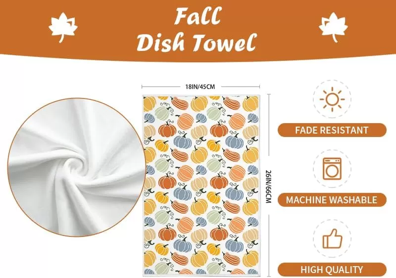 imageARKENY Fall Kitchen Towels for Fall Decor Hello Pumpkin Orange Autumn Dish Towels 18x26 Inch Set of 2Farmhouse Home Thanksgiving Harvest Vintage Decorations AD362
