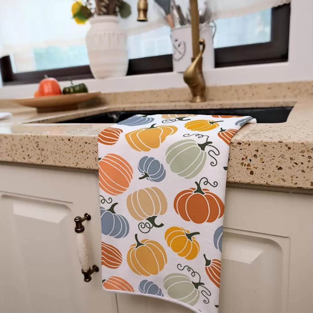 imageARKENY Fall Kitchen Towels for Fall Decor Hello Pumpkin Orange Autumn Dish Towels 18x26 Inch Set of 2Farmhouse Home Thanksgiving Harvest Vintage Decorations AD362