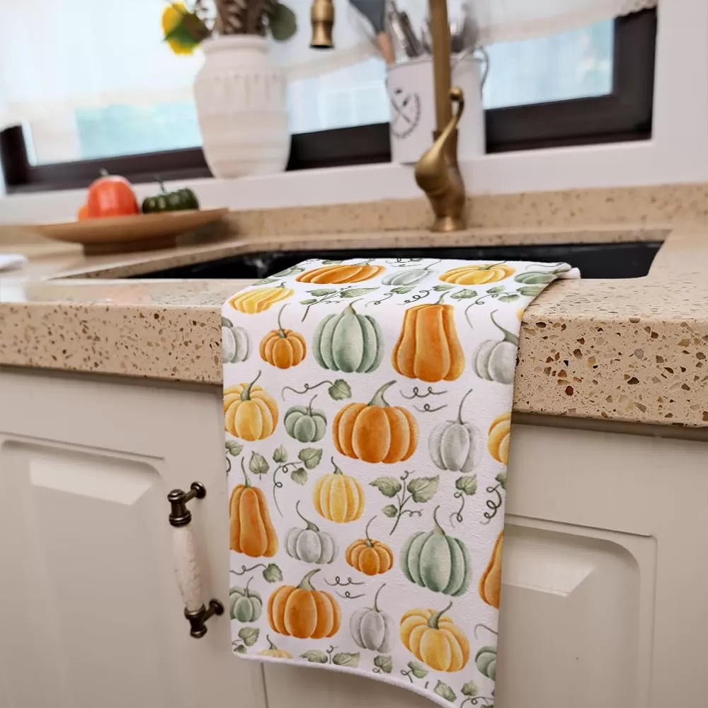 imageARKENY Fall Kitchen Towels for Fall Decor White Pumpkin Leaves Autumn Dish Towels 18x26 Inch Set of 2Farmhouse Home Thanksgiving Harvest Vintage Decorations AD363
