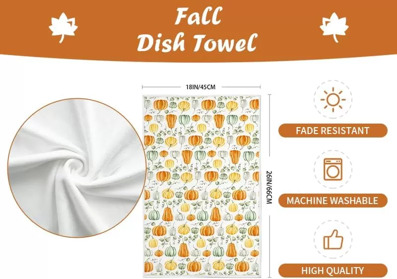 imageARKENY Fall Kitchen Towels for Fall Decor White Pumpkin Leaves Autumn Dish Towels 18x26 Inch Set of 2Farmhouse Home Thanksgiving Harvest Vintage Decorations AD363