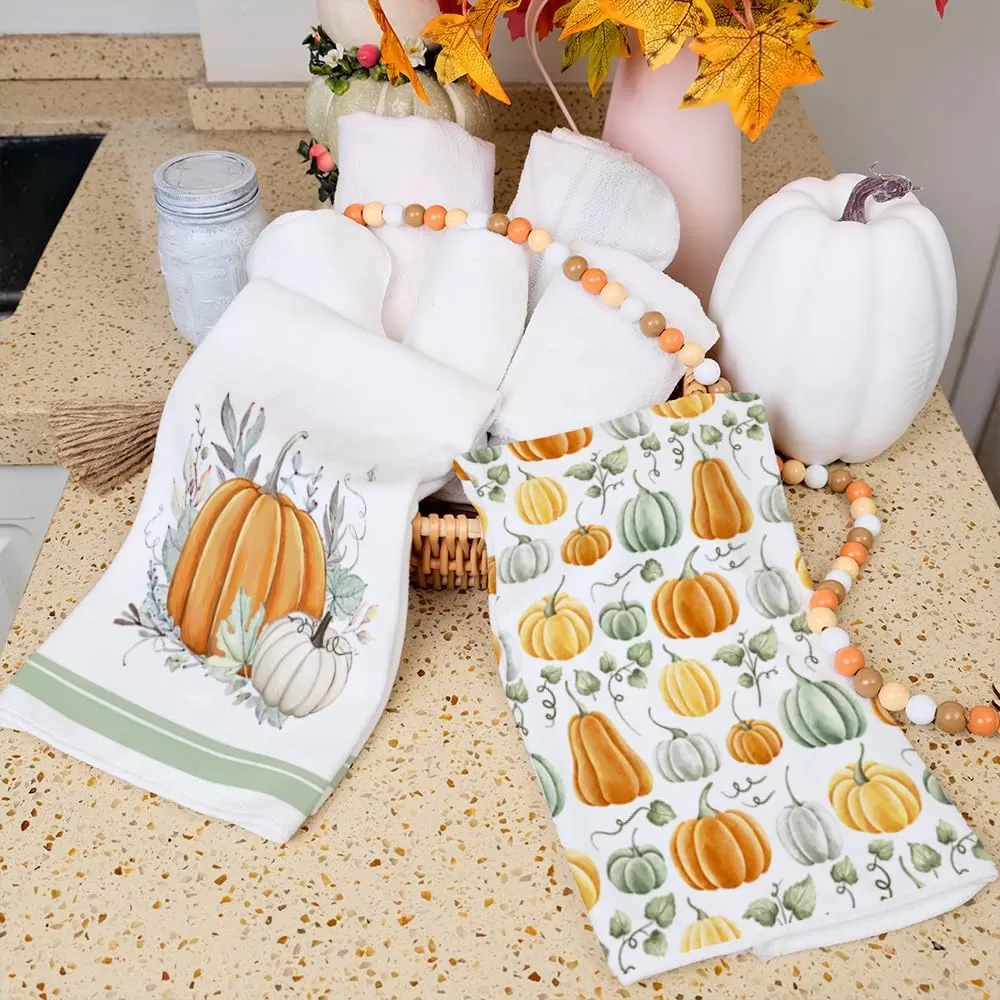 imageARKENY Fall Kitchen Towels for Fall Decor White Pumpkin Leaves Autumn Dish Towels 18x26 Inch Set of 2Farmhouse Home Thanksgiving Harvest Vintage Decorations AD363