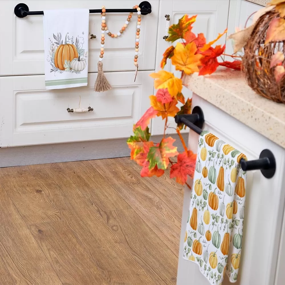 imageARKENY Fall Kitchen Towels for Fall Decor White Pumpkin Leaves Autumn Dish Towels 18x26 Inch Set of 2Farmhouse Home Thanksgiving Harvest Vintage Decorations AD363