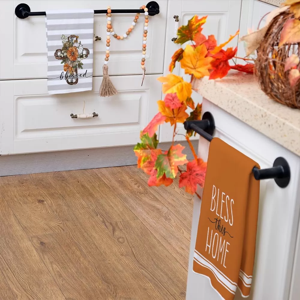 imageARKENY Fall Kitchen Towels for Fall DecorGrey Pumpkin Cross Flower Autumn Dish Towels 18x26 Inch Set of 2Farmhouse Home Thanksgiving Harvest Vintage Decorations AD356