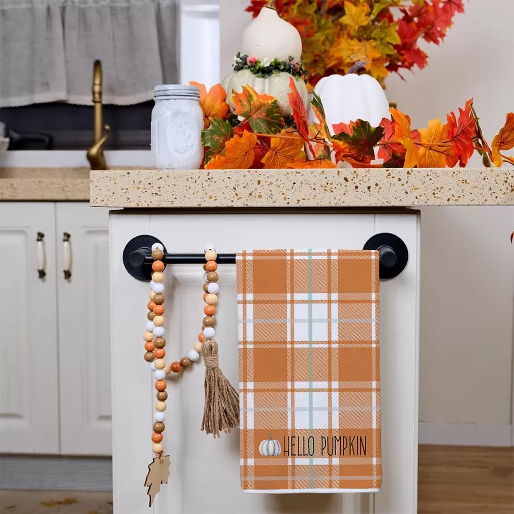 imageARKENY Fall Kitchen Towels for Fall DecorHello Pumpkin Green Leaves Autumn Dish Towels 18x26 Inch Set of 2Farmhouse Home Thanksgiving Harvest Vintage Decorations AD364 Orange