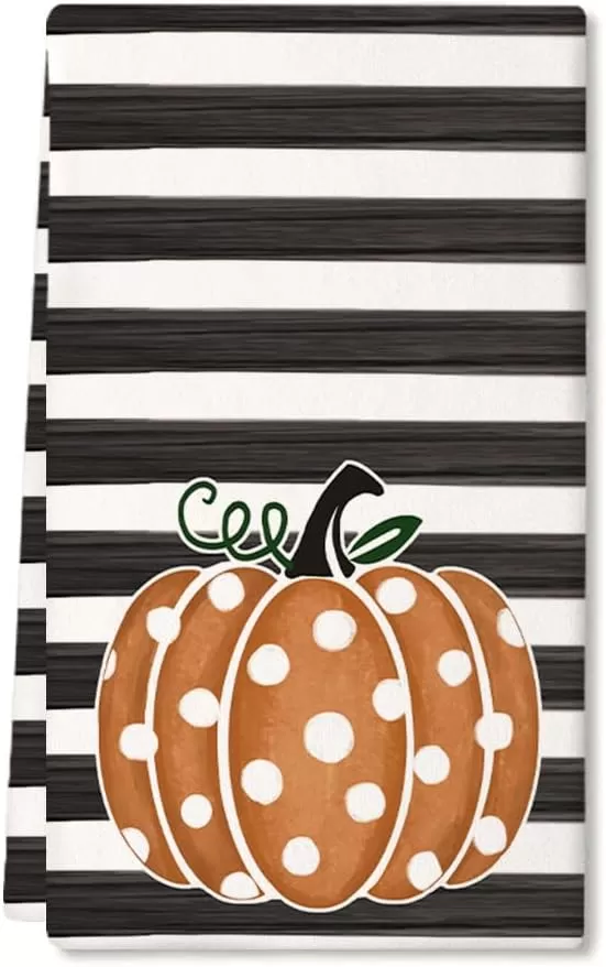 imageARKENY Fall Kitchen Towels for Fall DecorOrange Pumpkin Polka Dot Stripes Autumn Dish Towels 18x26 InchFarmhouse Home Thanksgiving Harvest Vintage Decorations AD006V1