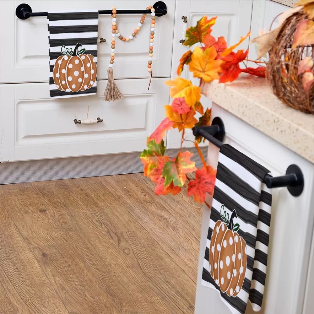 imageARKENY Fall Kitchen Towels for Fall DecorOrange Pumpkin Polka Dot Stripes Autumn Dish Towels 18x26 InchFarmhouse Home Thanksgiving Harvest Vintage Decorations Set of 2 AD006V2
