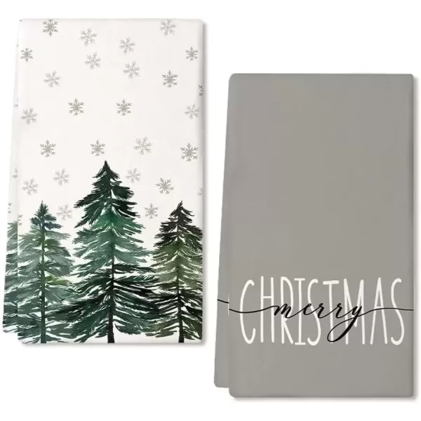 imageARKENY Christmas Dish Towels for Christmas Decor Green Xmas Tree Kitchen Towels 18x26 Inch Noel Grey Snowflake Washcloths Seasonal Merry Christmas Hand Towel for Bathroom Set of 2 AD016Green Xmas Tree