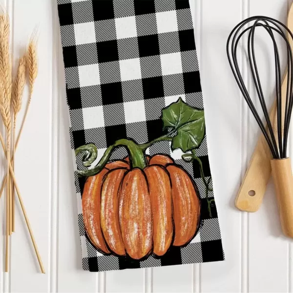 imageARKENY Fall Kitchen Towels Set of 2Black Buffalo Check Pumpkin Autumn Dish Towels 18x26 Inch Drying DishclothFarmhouse Home Decoration AD127Orang