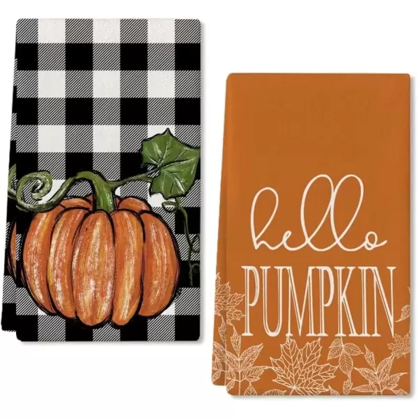 imageARKENY Fall Kitchen Towels Set of 2Black Buffalo Check Pumpkin Autumn Dish Towels 18x26 Inch Drying DishclothFarmhouse Home Decoration AD127Orang