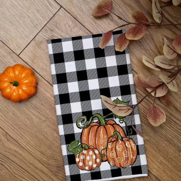 imageARKENY Fall Kitchen Towels Set of 2Black Buffalo Check Pumpkin Autumn Dish Towels 18x26 Inch Drying DishclothFarmhouse Home Decoration AD127Orange 2