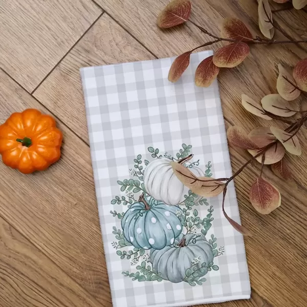 imageARKENY Fall Kitchen Towels Set of 2Blue Pumpkin Grey Buffalo Check Autumn Dish Towels 18x26 Inch Drying DishclothFarmhouse Home Decoration AD117Blue