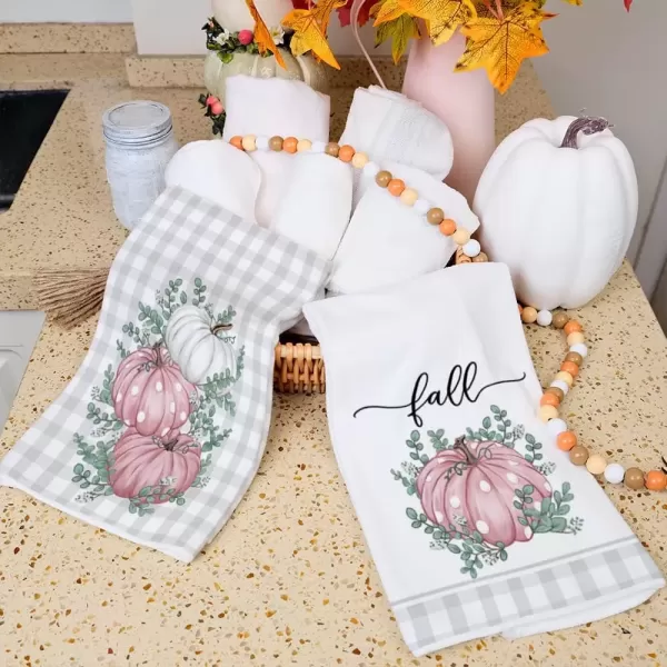 imageARKENY Fall Kitchen Towels Set of 2Blue Pumpkin Grey Buffalo Check Autumn Dish Towels 18x26 Inch Drying DishclothFarmhouse Home Decoration AD117Pink