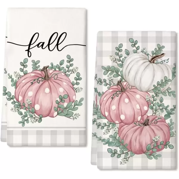 imageARKENY Fall Kitchen Towels Set of 2Blue Pumpkin Grey Buffalo Check Autumn Dish Towels 18x26 Inch Drying DishclothFarmhouse Home Decoration AD117Pink