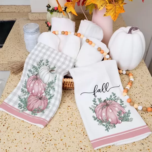 imageARKENY Fall Kitchen Towels Set of 2Blue Pumpkin Grey Buffalo Check Autumn Dish Towels 18x26 Inch Drying DishclothFarmhouse Home Decoration AD117Pink Pumpkin