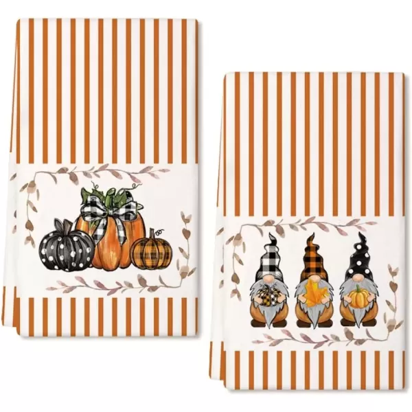 imageARKENY Fall Kitchen Towels Set of 2Orange Pumpkin Maple Autumn Dish Towels 18x26 Inch Drying DishclothFarmhouse Home Decoration AD116Dark Orange