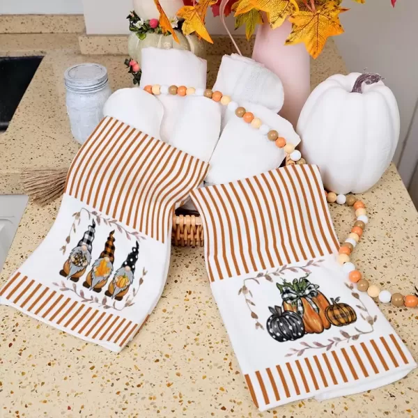 imageARKENY Fall Kitchen Towels Set of 2Orange Pumpkin Maple Autumn Dish Towels 18x26 Inch Drying DishclothFarmhouse Home Decoration AD116Dark Orange