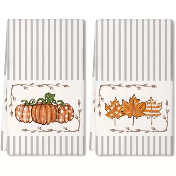 imageARKENY Fall Kitchen Towels Set of 2Orange Pumpkin Maple Autumn Dish Towels 18x26 Inch Drying DishclothFarmhouse Home Decoration AD116Orange