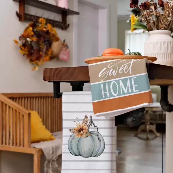 imageARKENY Fall Kitchen Towels for Fall Decor Blue Pumpkin Home Sweet Home Autumn Dish Towels 18x26 Inch Set of 2Farmhouse Home Thanksgiving Harvest Vintage Decorations AD361