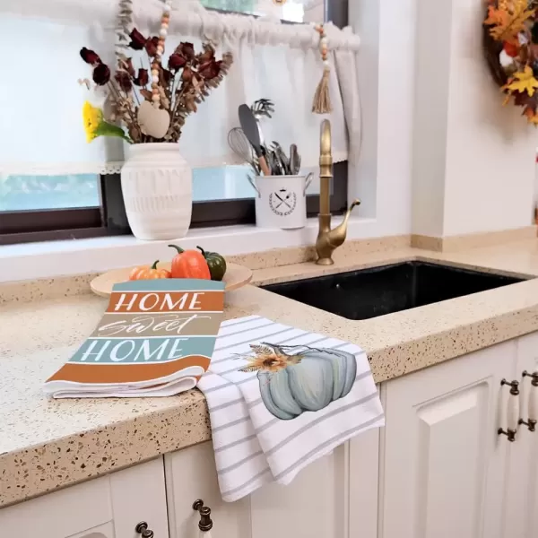 imageARKENY Fall Kitchen Towels for Fall Decor Blue Pumpkin Home Sweet Home Autumn Dish Towels 18x26 Inch Set of 2Farmhouse Home Thanksgiving Harvest Vintage Decorations AD361