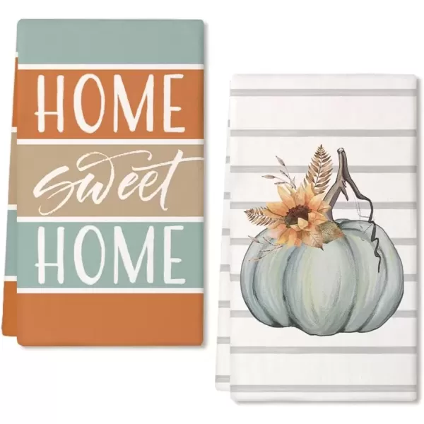 imageARKENY Fall Kitchen Towels for Fall Decor Blue Pumpkin Home Sweet Home Autumn Dish Towels 18x26 Inch Set of 2Farmhouse Home Thanksgiving Harvest Vintage Decorations AD361