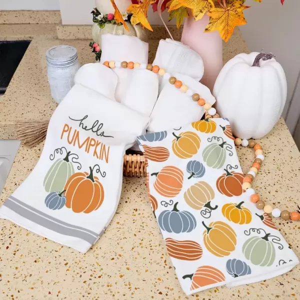 imageARKENY Fall Kitchen Towels for Fall Decor Hello Pumpkin Orange Autumn Dish Towels 18x26 Inch Set of 2Farmhouse Home Thanksgiving Harvest Vintage Decorations AD362