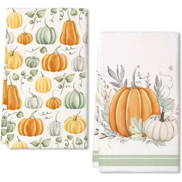 imageARKENY Fall Kitchen Towels for Fall Decor White Pumpkin Leaves Autumn Dish Towels 18x26 Inch Set of 2Farmhouse Home Thanksgiving Harvest Vintage Decorations AD363